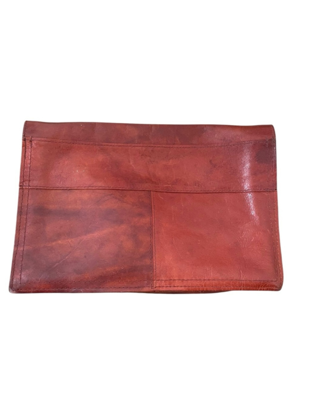 Vintage Leather Clutch Brown Brass Clasp Foldover Bag - Picture 6 of 16